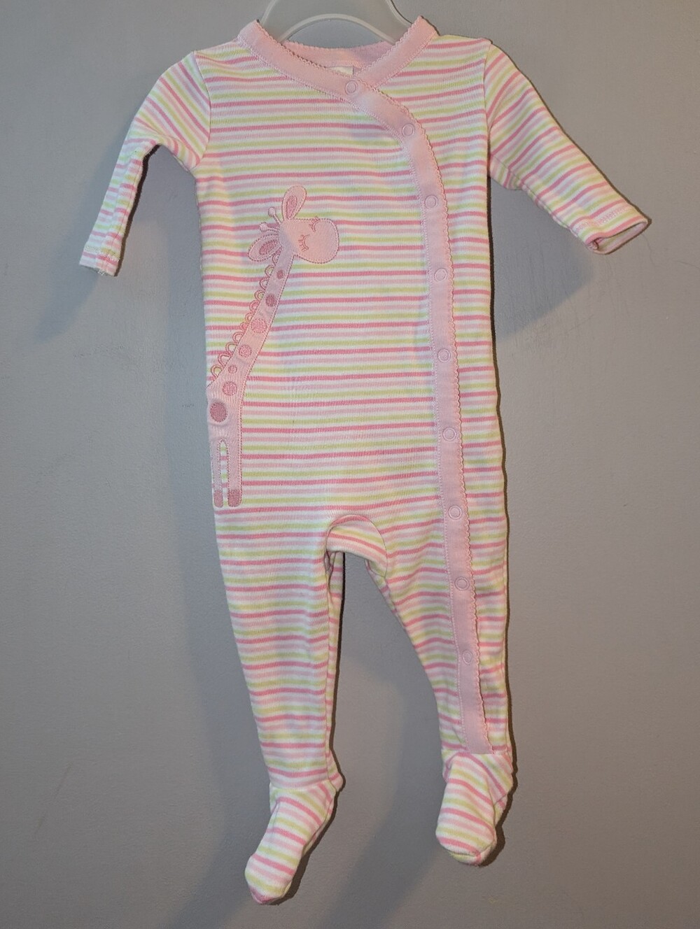 Gymboree Brand New Baby Pink Green Striped Giraffe One-Piece Sleeper Gymmies 3-6